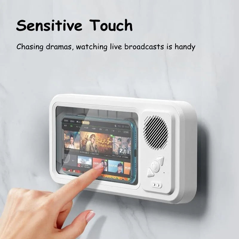 Waterproof Shower Phone Holder, Bluetooth Speaker, Anti-Fog Touch Screen, Wall Mount, Bathroom, IPX4