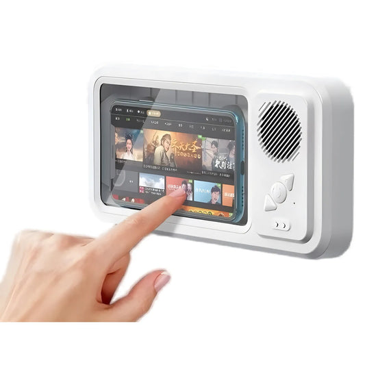 Waterproof Shower Phone Holder, Bluetooth Speaker, Anti-Fog Touch Screen, Wall Mount, Bathroom, IPX4