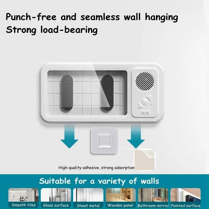 Waterproof Shower Phone Holder, Bluetooth Speaker, Anti-Fog Touch Screen, Wall Mount, Bathroom, IPX4